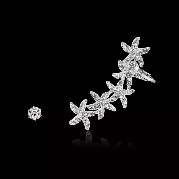 Silver Starfish Crystal Ear Cuff & Stud - Picture 3 of 4
